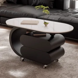 Italian Wood Grain Rock Board Coffee Table – Modern Movable Side Table for Small Spaces