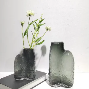 Modern Gray Glass Vase – Minimalist Creative Design for Elegant Spaces
