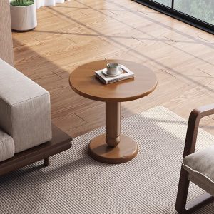 Wabi-Sabi Solid Wood Round Coffee Table – Natural Retro Charm