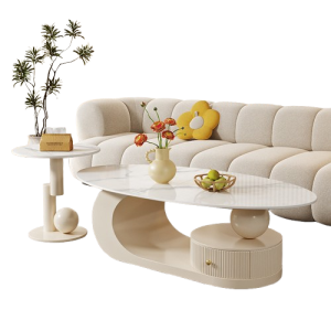 Cream Oval Modern Coffee Table – Designer Minimalist Elegance