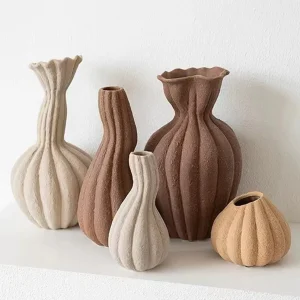 Modern Textured Ceramic Vase – Nordic-Style Wavy Sculpture
