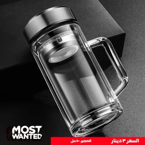 Double-Layer Glass Tea Cup with Handle – Large Capacity Office Mug with Lid & Filter