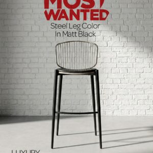 Modern Wire-Back Bar Stool with Matte Black Steel Legs - Luxury Style Seating