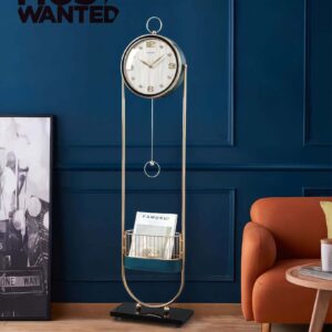 Modern Standing Clock & Magazine Rack with Regal Gold Accents!